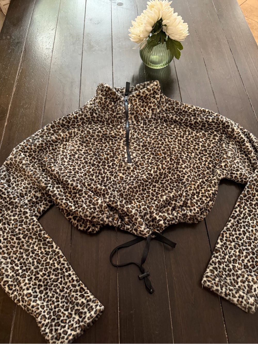 Leopard Print Half-Zip Crop Pullover